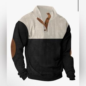 NWT Corduroy Colorblock Pullover Top Off White & Black W/Brown Accents Size XL